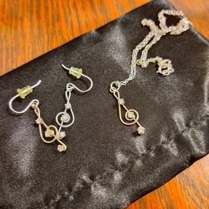 Sterling Silver Plated Treble Clef Necklace & Earrings Set